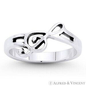 G-Clef Musical Symbol Charm Right-Hand Ring in .925 Sterling Silver - Size 5